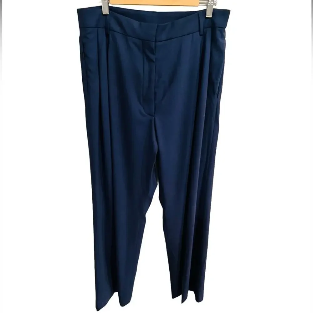 FRAME High Waist Wide Leg Trousers in Blue Size 14 NWT